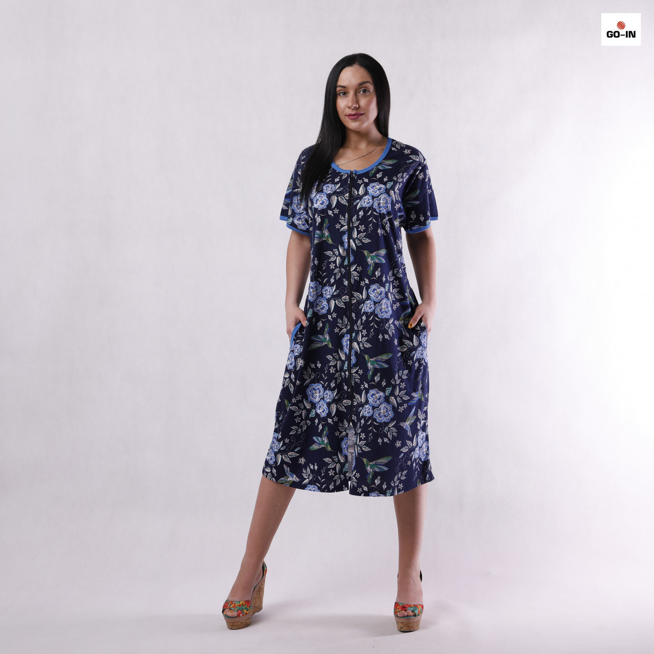 Халат жіночий довгий літній батальний, на блискавці з кишенями 52-64р.