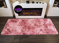 Розовой меховый ворсистый коврик Травка 200х90 | Прикроватный коврик с длинным ворсом