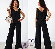 Літній костюм з широкими брюками чорного кольору