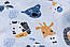 Муслін в квадратики "Мордочки тварин" на блакитному тлі, ширина 160 см, фото 3