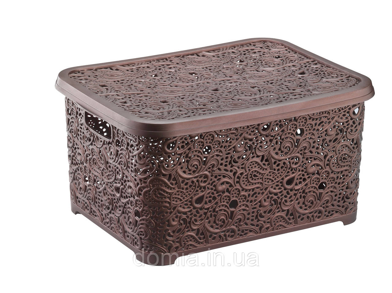 Кошик коричнева Ажур з кришкою (25*34*16 см) 10 л, Elif Plastik Туреччина Е-377