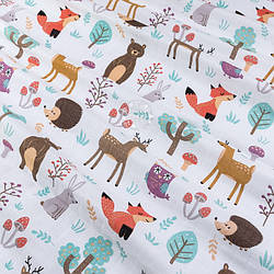 Муслін у квадратики "Лісові звірі на грибній поляні", ширина 160 см