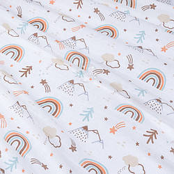 Муслін у квадратики "Гори, веселки, дерева та зірки пастельних відтінків", ширина 160 см