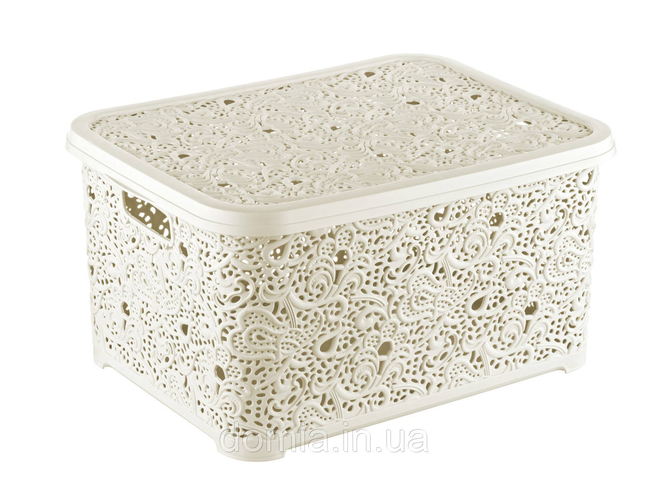 Кошик слонова кістка Ажур з кришкою (25*34*16 см) 10 л, Elif Plastik Туреччина Е-377