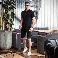 Комплект мужской Шорты джинсовые + Футболка поло Dynamic черный | Костюм мужской летний ЛЮКС качества, фото 3