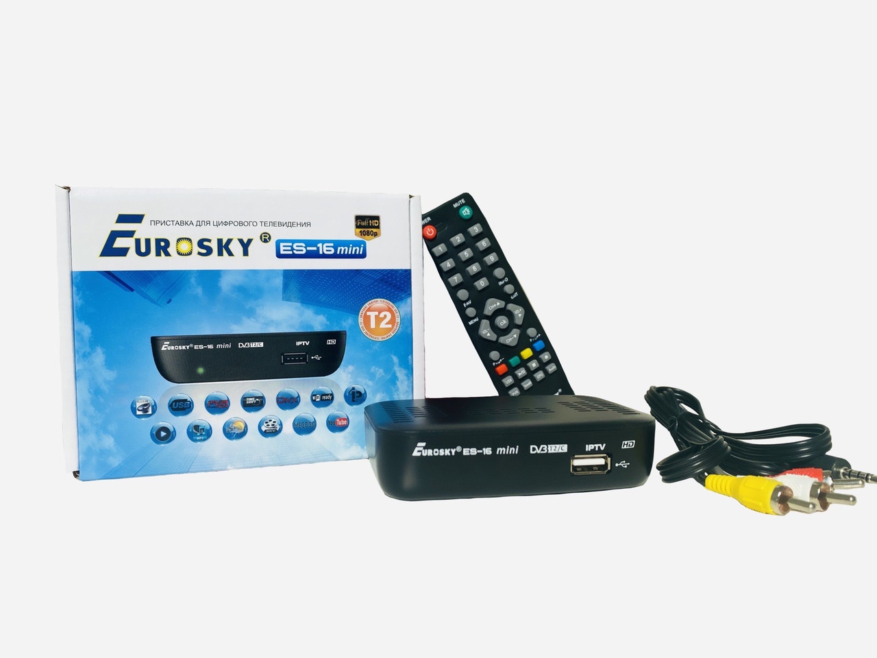 Т2 Тюнер цифровий ефірний DVB-T2 ресівер Eurosky ES-16 mini (DVB-C/T2, АС3, Youtube, IPTV player, Megogo)
