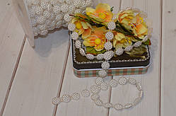 Декоративна стрічка з напівбусин на нитці кошенята АА-113 квітка (пупіришки) 1 см (за м). Колір бежевий