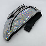 Жіноча дитяча голографічна блискуча бананка на два відділу "БЛЕСК1" поясна сумка срібна, фото 3