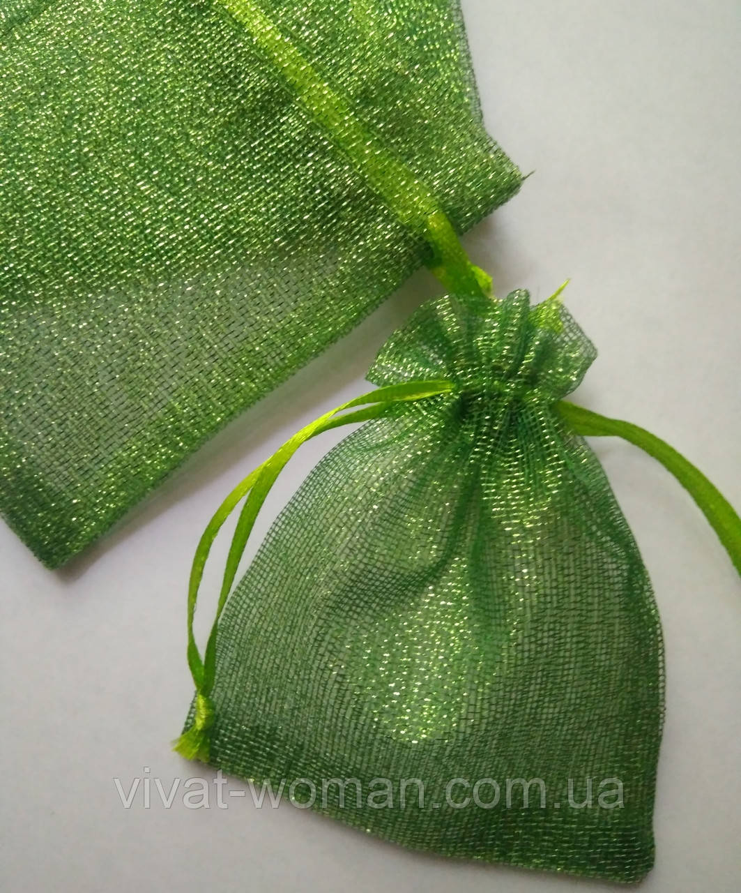 Мешочки подарочные, органза зеленая люрексная 10х15 см, 1 шт. Производство Украина - фото 2 - id-p546268000