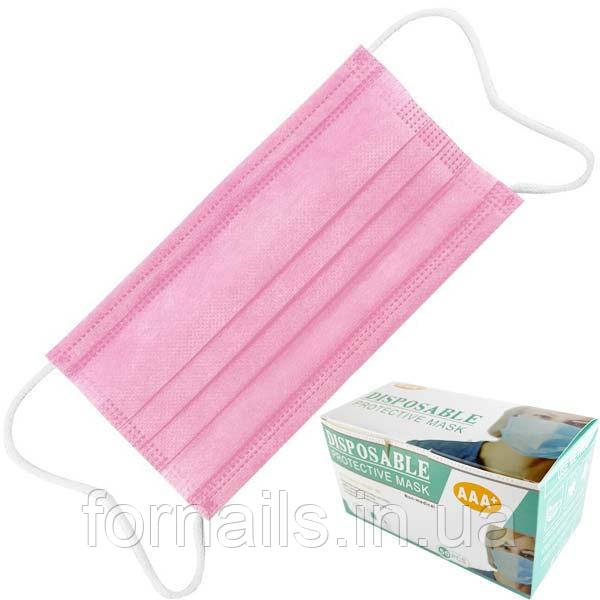 Маска захисна FACE MASK 3-х шарова, рожева, упаковка 50 шт
