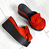 Сабо Star Банти! Босоніжки жіночі шльопанці з червоної замші на платформі, фото 3