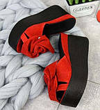 Сабо Star Банти! Босоніжки жіночі шльопанці з червоної замші на платформі, фото 4