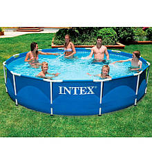 Круглий сімейний каркасний басейн Intex 28210 (366 х 76 см) Metal Frame Pool + подарунок