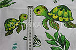 Бязь бавовняна "Зелені черепахи" на білому тлі No1135, фото 6