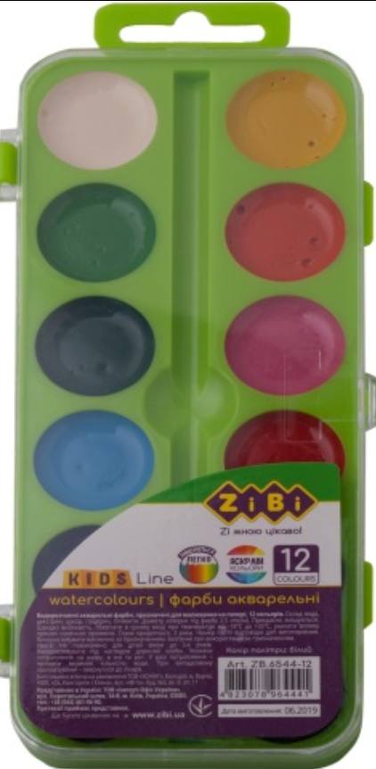 Фарби акварельні Zibi 12 кольорів, без пензлика, ZB.6544-12