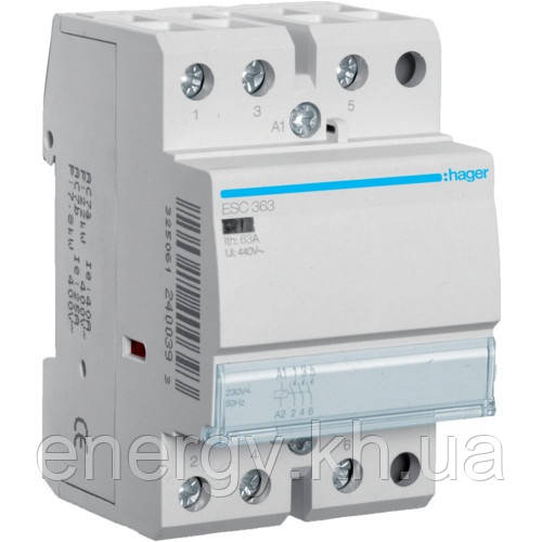 Контактор Hager ESC363 - 230В/63A, 3НО, фото 1