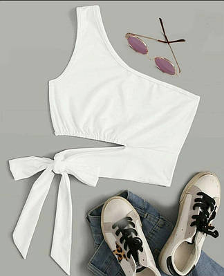 Эффектный летний топ на одно плечо с завязкой на талии