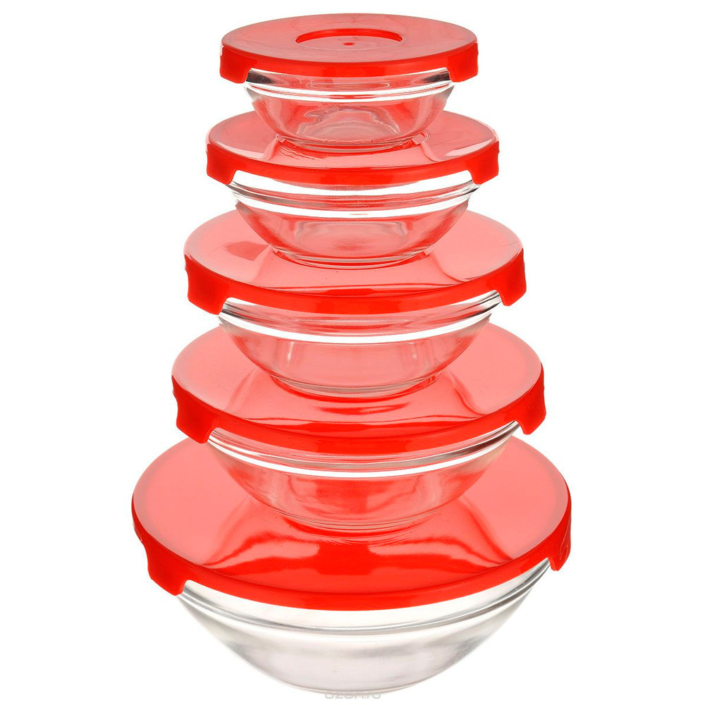 Судочки скляні з пластиковими кришками 5шт.