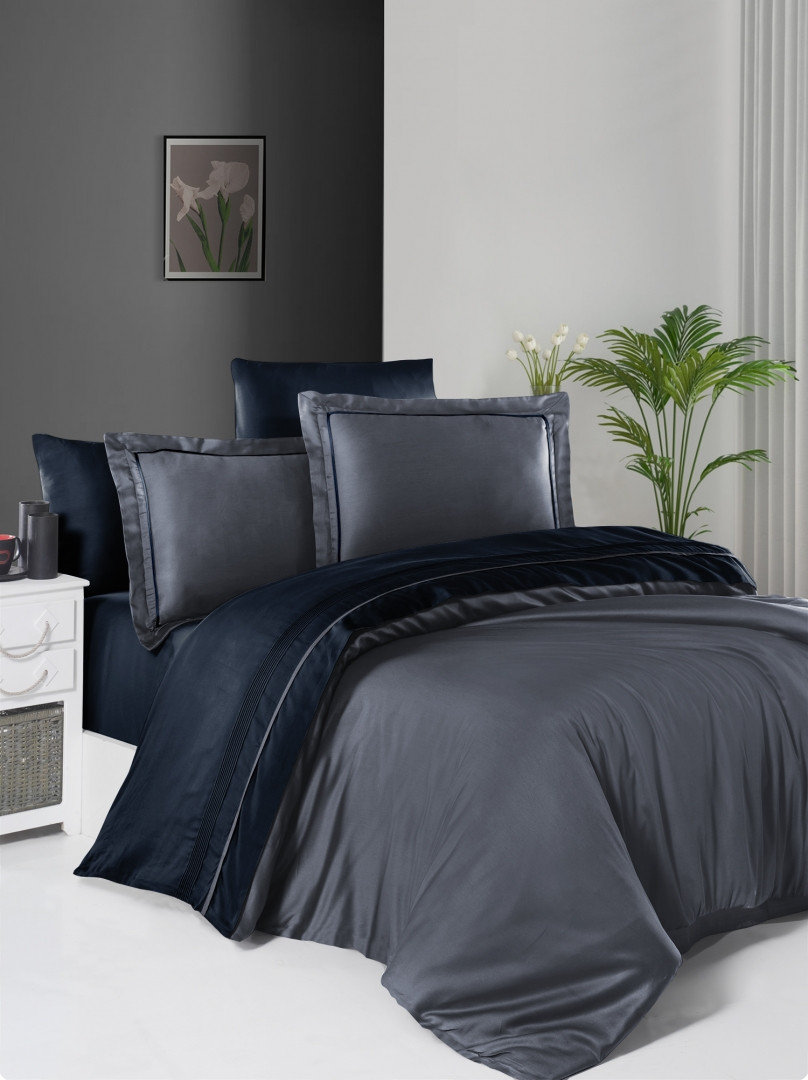 Постільна Білизна First Choice Deluxe Satin Serenity Dark Grey & Navy Blue