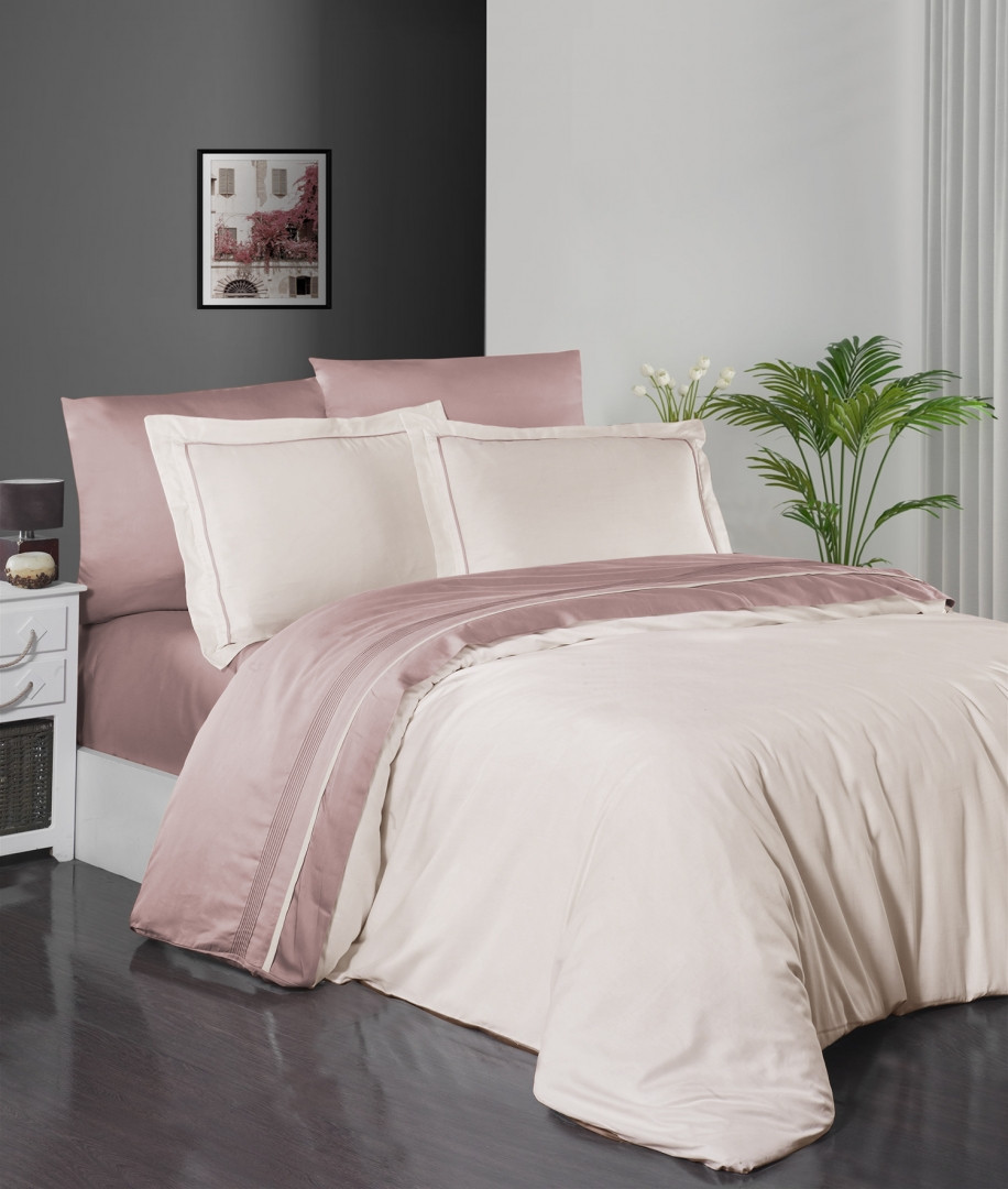 Турецкое Постельное Белье First Choice Deluxe Satin Serenity Ivory & Powder, фото 1