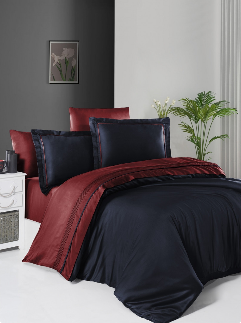 Постільна Білизна First Choice Deluxe Satin Serenity Navy Blue & Dark Red