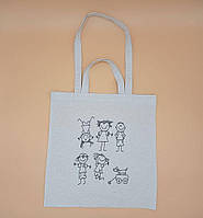 Эко сумка шоппер с принтом "Детские рисунки" с двойными ручками полотняная белая (TR-L-01)