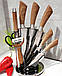 Набір кухонних ножів на підставці 9 предметів Edenberg EB-913 Ножі для кухні з неіржавкої сталі Коричневий, фото 7