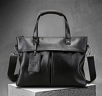 Мужской деловой портфель для документов формат А4 ПУ кожа черный, Мужская сумка офисная деловая сумка-портфель
