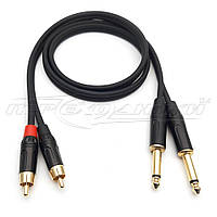 Кабель 2x jack 6.3 mm to 2RCA металл в экране,премиум качество