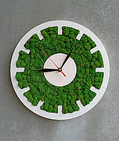 Настінний круглий годинник з дерева та моху від 30 см