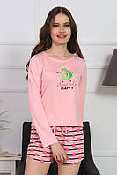 Пижамы женские из натуральных тканей летняя шорты и кофта с длинным рукавом, размер L, XL, Vienetta