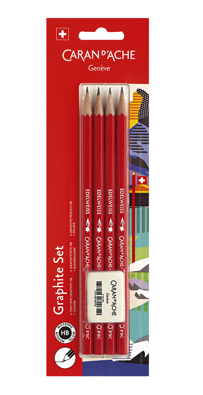 Набір Caran d'Ache Back to School - 4 Олівця HB + гумка 341.872 (7630002339384)