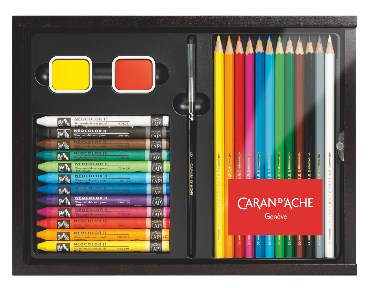 Набір Caran d'Ache Discovery дерев'яний бокс 12 пастелей Neocolor II, 12 акварельних олівців Swisscolor, 2 3000.424
