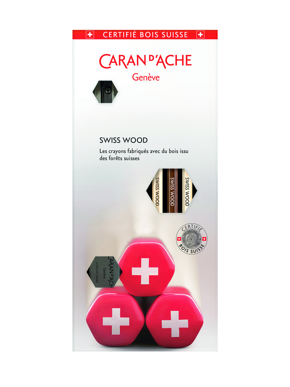 Набір олівців Caran d'Ache Swiss Wood 3 шт. + гумка + точилка 348.103 (7630002338806), фото 1