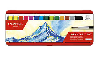 Фарба гуаш Caran d'Ache Studio металевий бокс, 15 кольорів з пензлем 1000.315 (7610186143151)