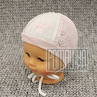 Дитяча тонка шапочка бавовняна р. 36-38 0-3 міс на зав'язках для новонародженого на літо 946 Рожевий