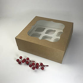 Коробка для капкейків (9 шт), 250*250*90 мм, з вікном, крафт