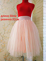 Воздушная юбка из евросетки цвет персик длиной 58 см на талию 65-75 см