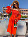 Стильне помаранчеве видовжене лляне плаття на плечі з пишними рукавами Orange, фото 2