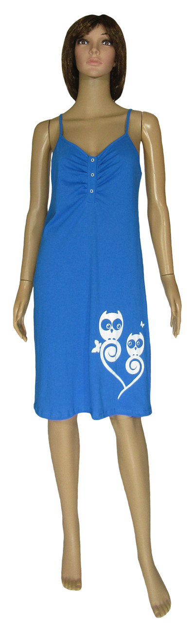 Нічна сорочка жіноча трикотажна 21019 Совушки котон Синя