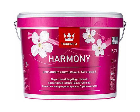 Краска Tikkurila Harmony для интерьера, базис А 0,9л, фото 1
