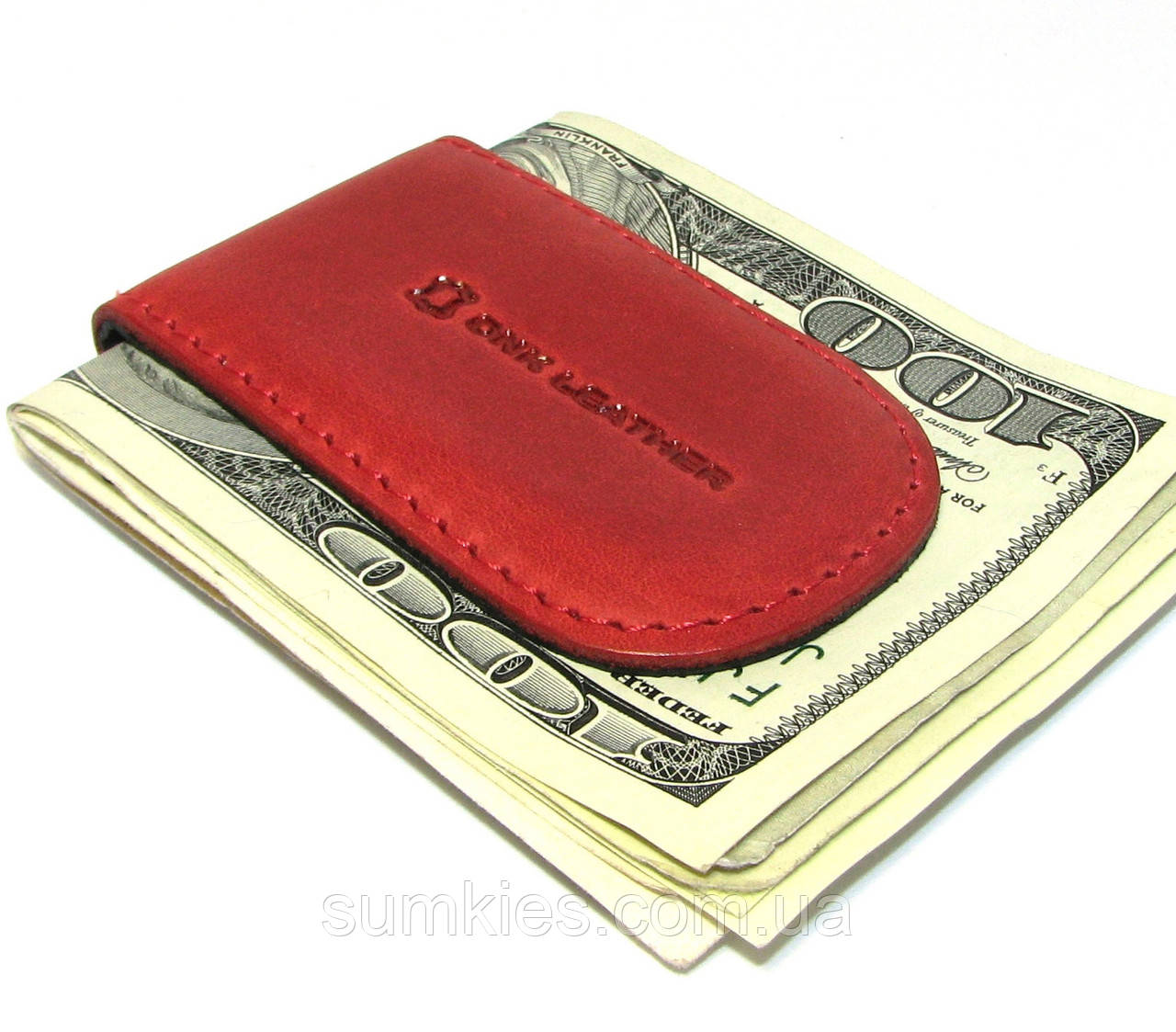 Затиск для грошей на магнітах Шкіряний гаманець Червоний