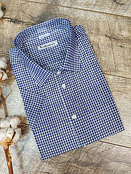 Чоловіча сорочка в синю клітку з коротким рукавом великих розмірів