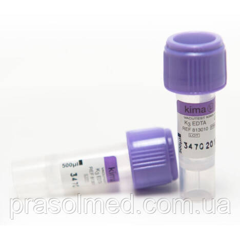 Пробірка вакуумна ЕДТА К3  для забору крові фіолетова кришка 0.5 мл з капіляром, фото 1