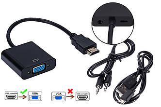 Конвертер відеосигналу UKC з HDMI на VGA + аудіо- та USB-живленням Black (3270)