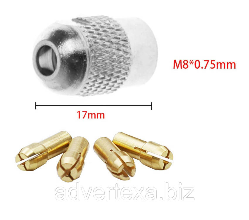 Набір цанг із цанговою гайкою M7 для мінідрилі, гравера, бормашини, дримелю, фото 1