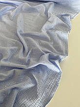 Муслін (бавовняна тканина) жатка Гліттер срібна зірочка на блакитному (ширина 1,35 м)