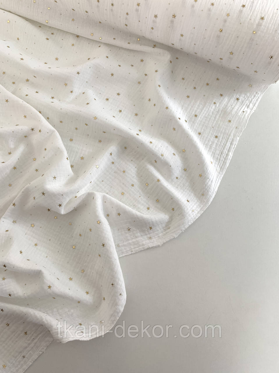 Муслін (бавовняна тканина) жатка Глітер золота зірочка на молоці (0,75*1,35 м), фото 1