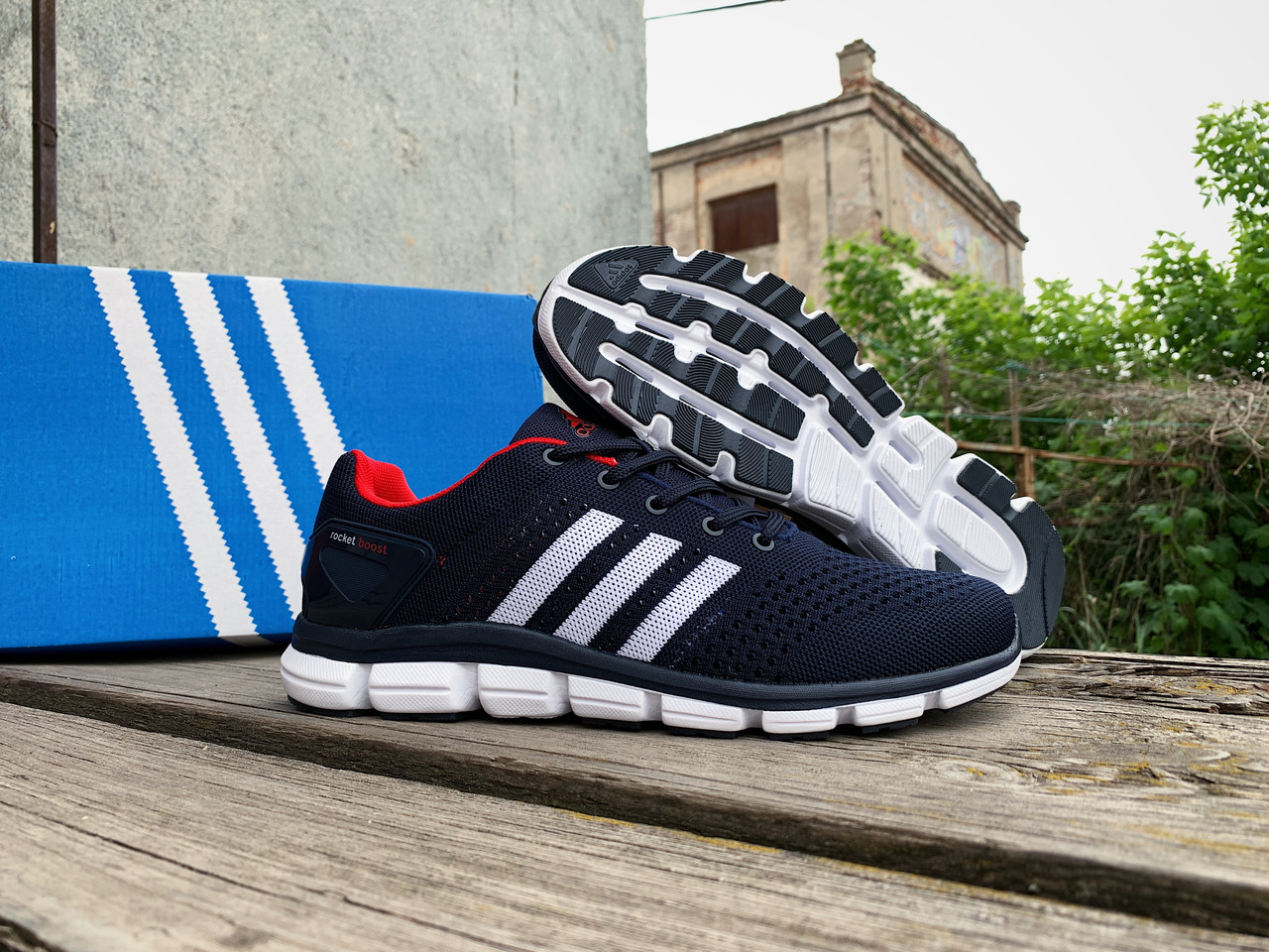Чоловічі літні кросівки сітка Adidas Climacool дихаючі Blue Red сині з червоним