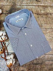 Чоловіча сорочка в синю смужку з коротким рукавом великих розмірів